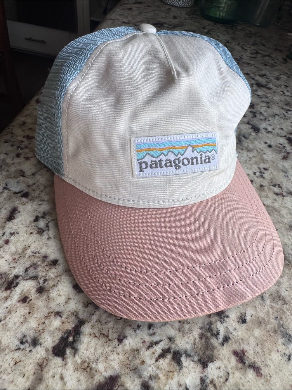 Patagonia Trucker Hat in Pink, Cream & Light Blue